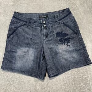 One 5 One Women's Shorts Size 14 Dark Wash Denim Jean Blue Embroidery Boho Beach